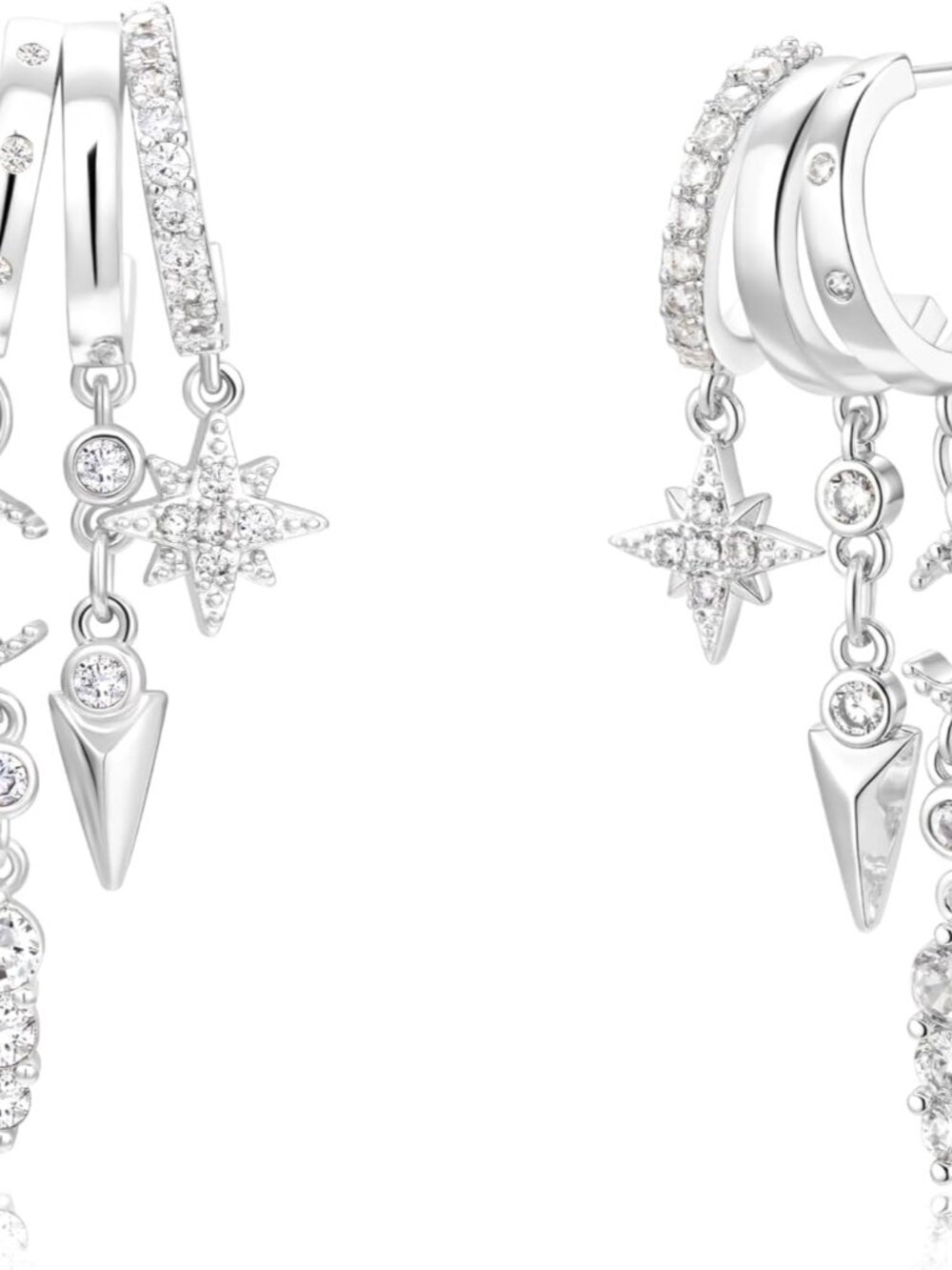 Gold Dangle Earrings for Women, 14k Gold Plated Stacked Triple Hoop Illusion Ear